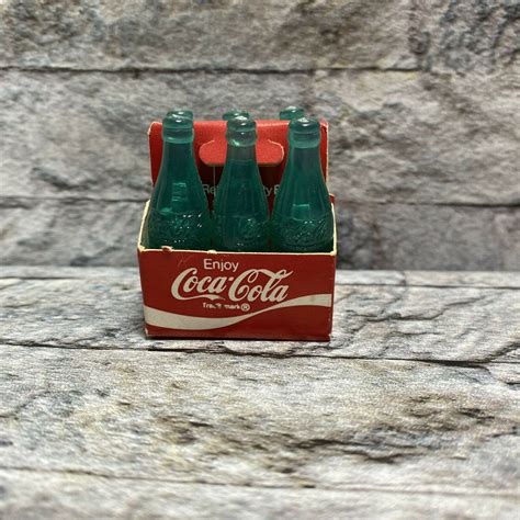 Vintage Coca Cola Miniature Mini 6 Pack Green Blue Bottles - Bottles