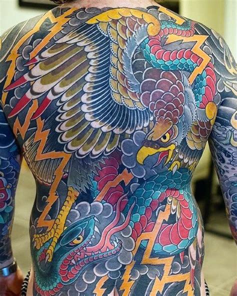 Japanese Eagle Snake Mens Full Back Tattoos Traditional Back Tattoo