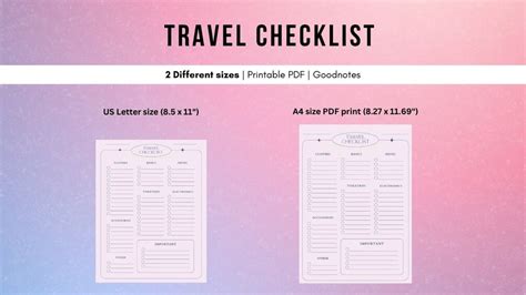 Printable Packing Travel Checklist Goodnotes