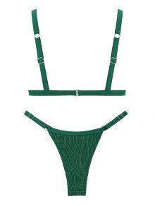 ZAFUL Women S Solid Color Wave Textured Tanga Triangle Two Piece Swimwear Bikini Set In DEEP