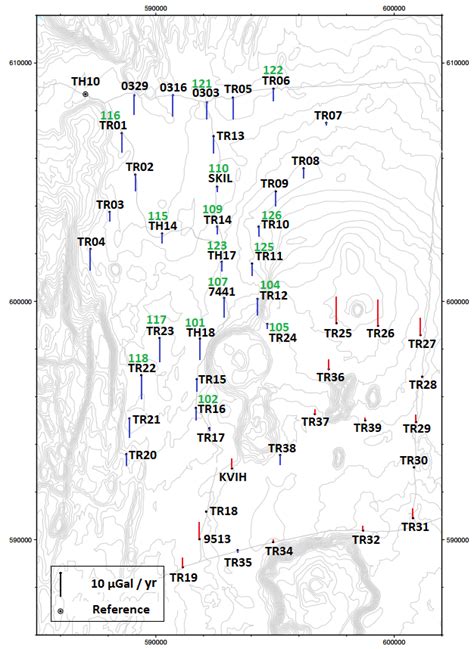 Figure C1 Map of the gravity variations µGal yr 1 at the