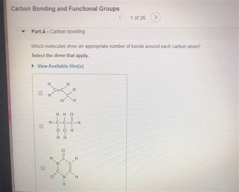 Solved Carbon Bonding And Functional Groups 1 Of 26 Part A Chegg