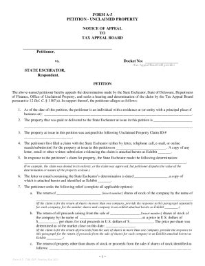 Fillable Online Form A 5 Petition Unclaimed Property Notice Of Appeal