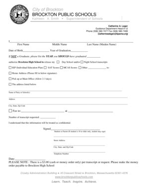 Fillable Online BHS Transcripts Release Form Authorization Fax Email