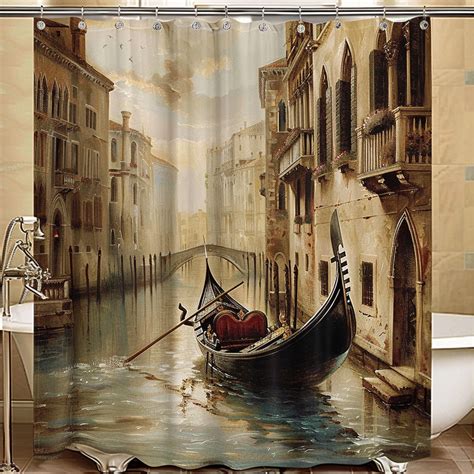 Venetian Renaissance Gondola Shower Curtain Vintage Oil Painting Style