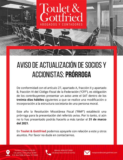 AVISO DE ACTUALIZACIÓN DE SOCIOS Y ACCIONISTAS PRÓRROGA