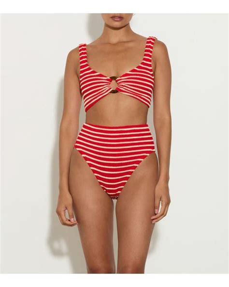 Hunza G Nadine Bikini Stripe In Red Lyst UK