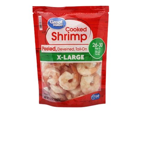 Great Value Frozen Cooked Extra Large Peeled And Deveined Tail On Shrimp 12 Oz 26 30 Count Per