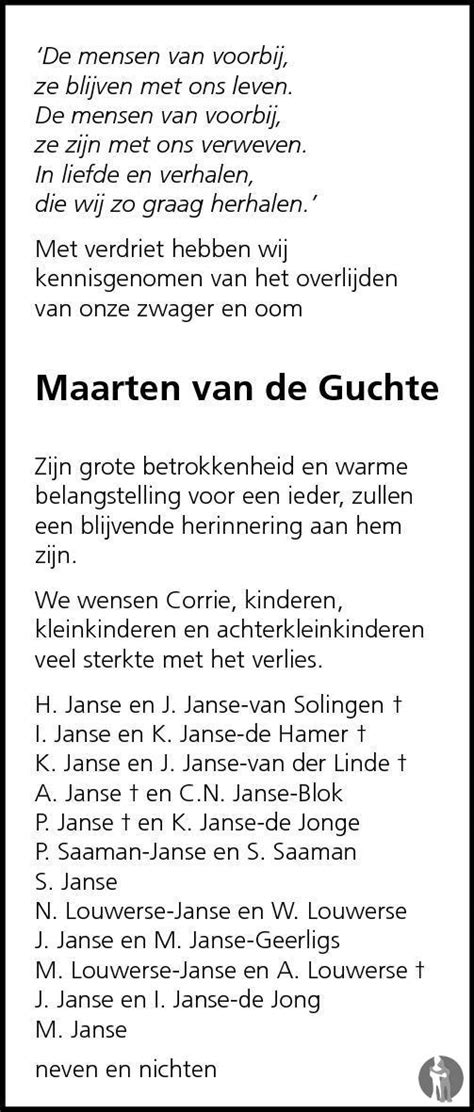 Maarten Van De Guchte Overlijdensbericht En Condoleances