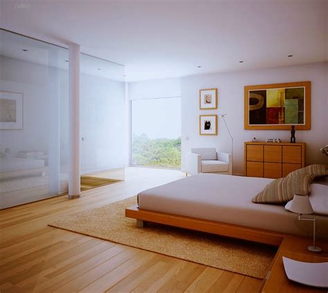 white bedroom, wood floors and view | Interior Design Ideas