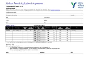 Fillable Online Hydrant Permit Application Agreement Yarra Valley