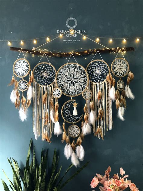 Dreamcatcher Moon And Stars Hanging Over The Bed Large Dream Etsy