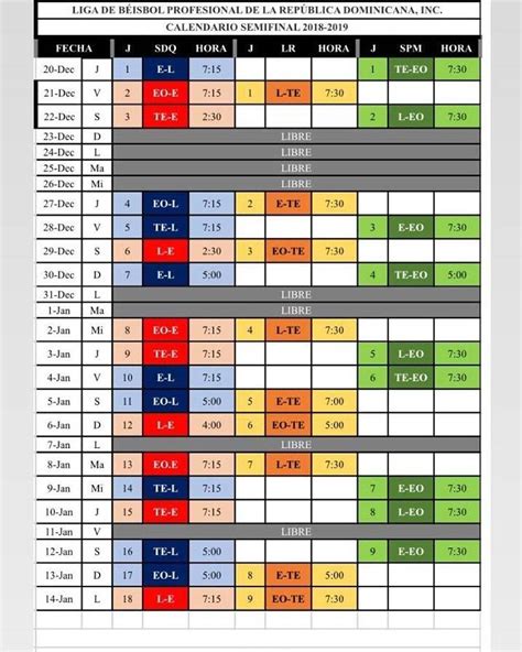 B Isbol Este Es El Calendario Del Round Robin List N Diario