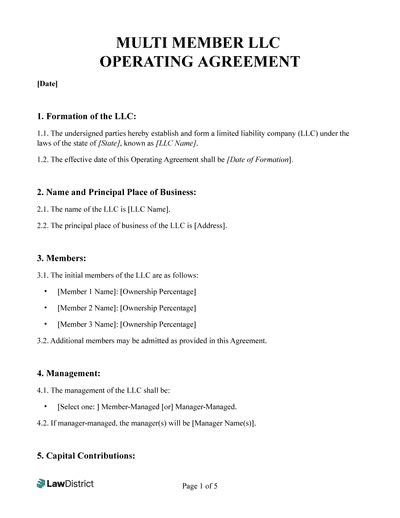 Free Multi Member LLC Operating Agreement LawDistrict