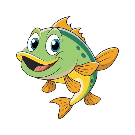kawaii style happy green cartoon  fish  vector art  vecteezy