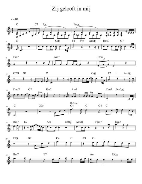 Zij Gelooft In Mij Sheet Music For Piano Solo Easy