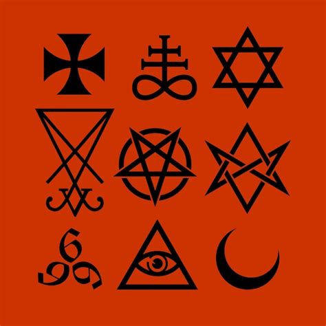 Premium Vector | Satanic symbols medieval occultism magic stamps sigils keys mystical symbols ...