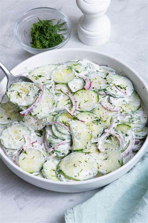 5 Minute Creamy Cucumber Salad Sour Cream Base Feel Good Foodie