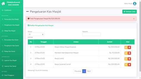 Aplikasi Manajemen Pengelolaan Dana Keuangan Kas Masjid Sourcecodeku
