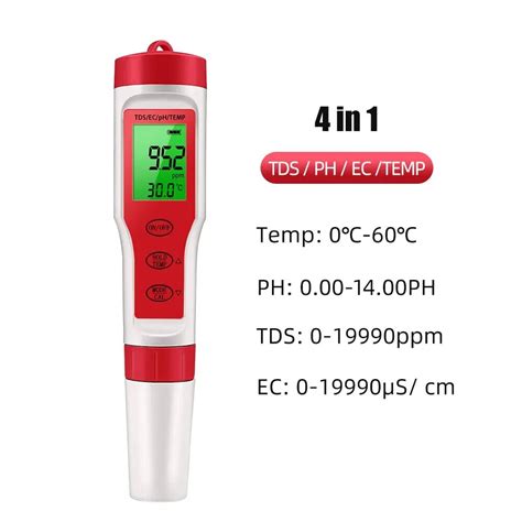 4 In 1 PH TDS EC Temperature Meter Digital Water Quality Monitor Tester