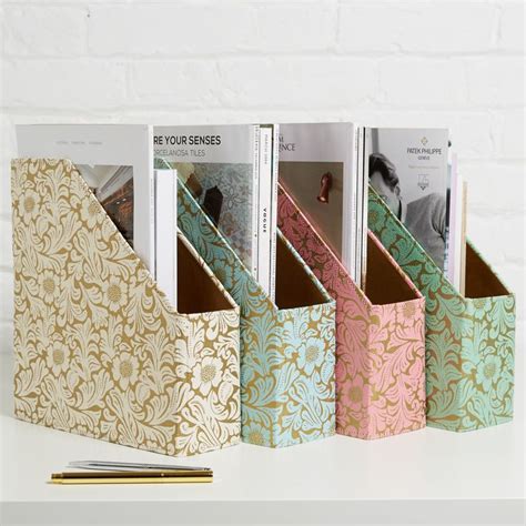 recycled gold floral magazine file holder covered  beautiful hand