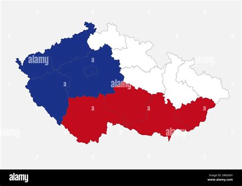 Map of the Czech Republic in the colors of the flag with administrative ...