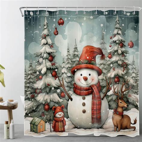 Amazon Eobtain Winter Christmas Snowman Shower Curtain For