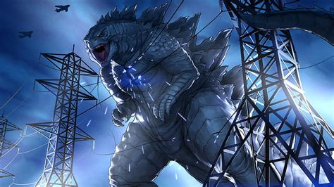 Fantasy Godzilla Is Damaging Wires Between Electric Towers Movies Hd