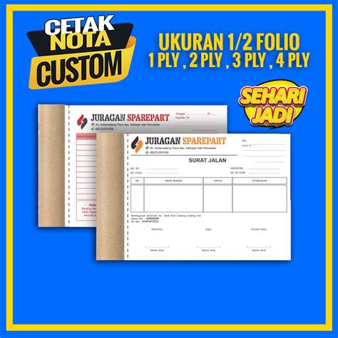 Nota Custom UKURAN 1 2 FOLIO 1 PLY 2 PLY 3 PLY 4 PLY Lazada Indonesia