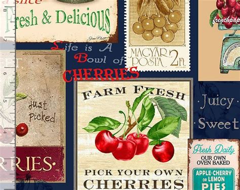 Cherry Pie Signs Cotton Fabric Timeless Treasures Fabric Quilting