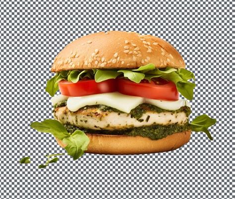 Um Delicioso E Delicioso Pesto Chicken Burger Isolado Em Fundo