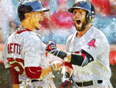 Dustin Pedroia And Mookie Betts Painting By Nadezhda Zhuravleva