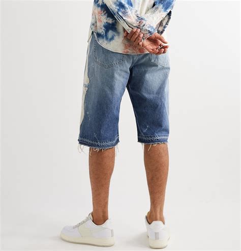 Kapital Distressed Appliquéd Denim Shorts Blue Kapital