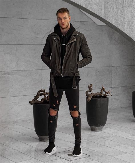 Leather Jacket Outfit Men Black Biker Jacket Black Jeans Outfit