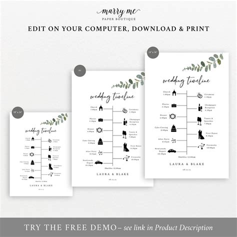 Wedding Itinerary Sign Template Eucalyptus Greenery Wedding - Etsy