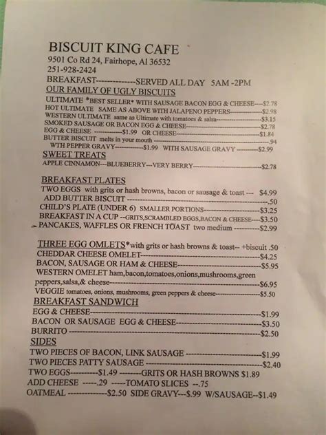 Menu at Biscuit King BBQ, Fairhope, County Road 24