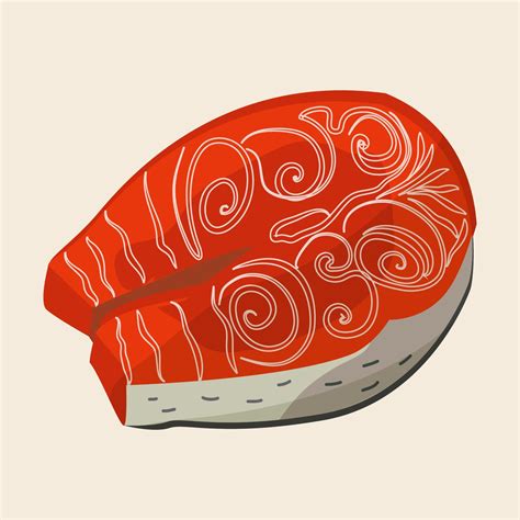 Steak Of Red Fish Salmon Or Forel For Sushi Food Menu Vector