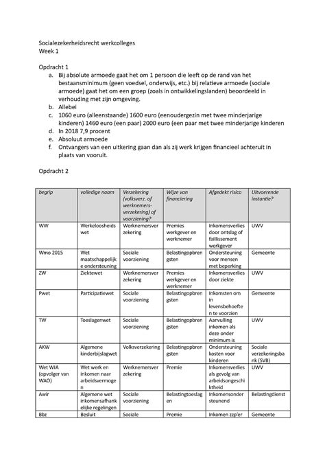 Socialezekerheidsrecht Werkcolleges Opdrachten Week 1