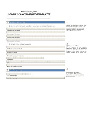 Fillable Online Refund Claim Bformb Holiday Cancellation Bguaranteeb