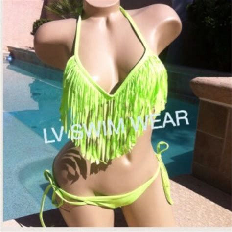 Swim Neon Green Fringe Tassel Scrunch Butt Bikini Poshmark