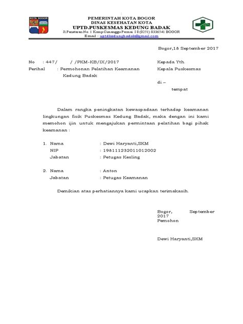 Surat Permohonan Pelatihan Keamanan And Kebakaran 1 Pdf