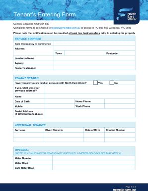 Fillable Online Tenants Entering Form Fax Email Print Pdffiller