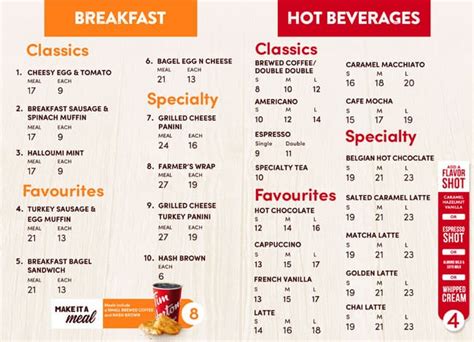 Tim Hortons Menu Nutritional Information | Besto Blog