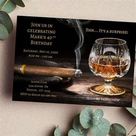 Editable Whiskey Birthday Invitation Cigar Party Bourbon Etsy