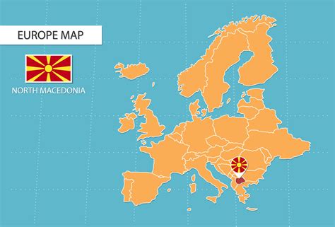 Mapa Da Macedônia Do Norte Na Europa ícones Mostrando Bandeiras E