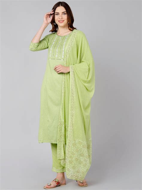 Buy Bani Women Green Ethnic Motifs Printed Sequinned Liva Kurta With