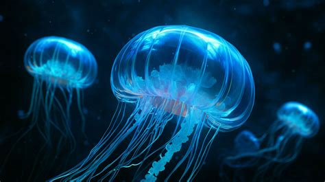 hd wallpaper neon glowing azure jellyfish frozen 30668815 Stock Photo at Vecteezy