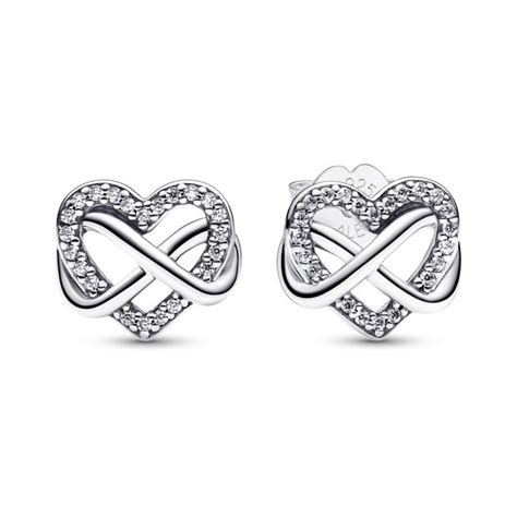 PANDORA Sparkling Infinity Heart Stud Earrings Sterling Silver Stud