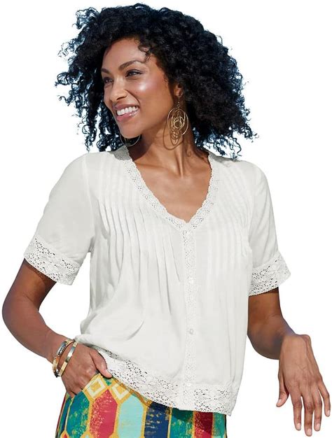 Masseys Womens Crochet Trim Top V Neck Available In Plus Size At Amazon