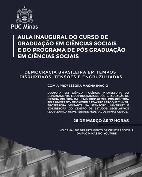 Aula Inaugural Ciências Sociais PUC MINAS Democracia brasileira em